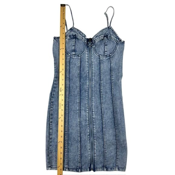 Denim Corset-Style Mini Dress W/ Front Zipper Closure By Iris Size L - Picture 10 of 14